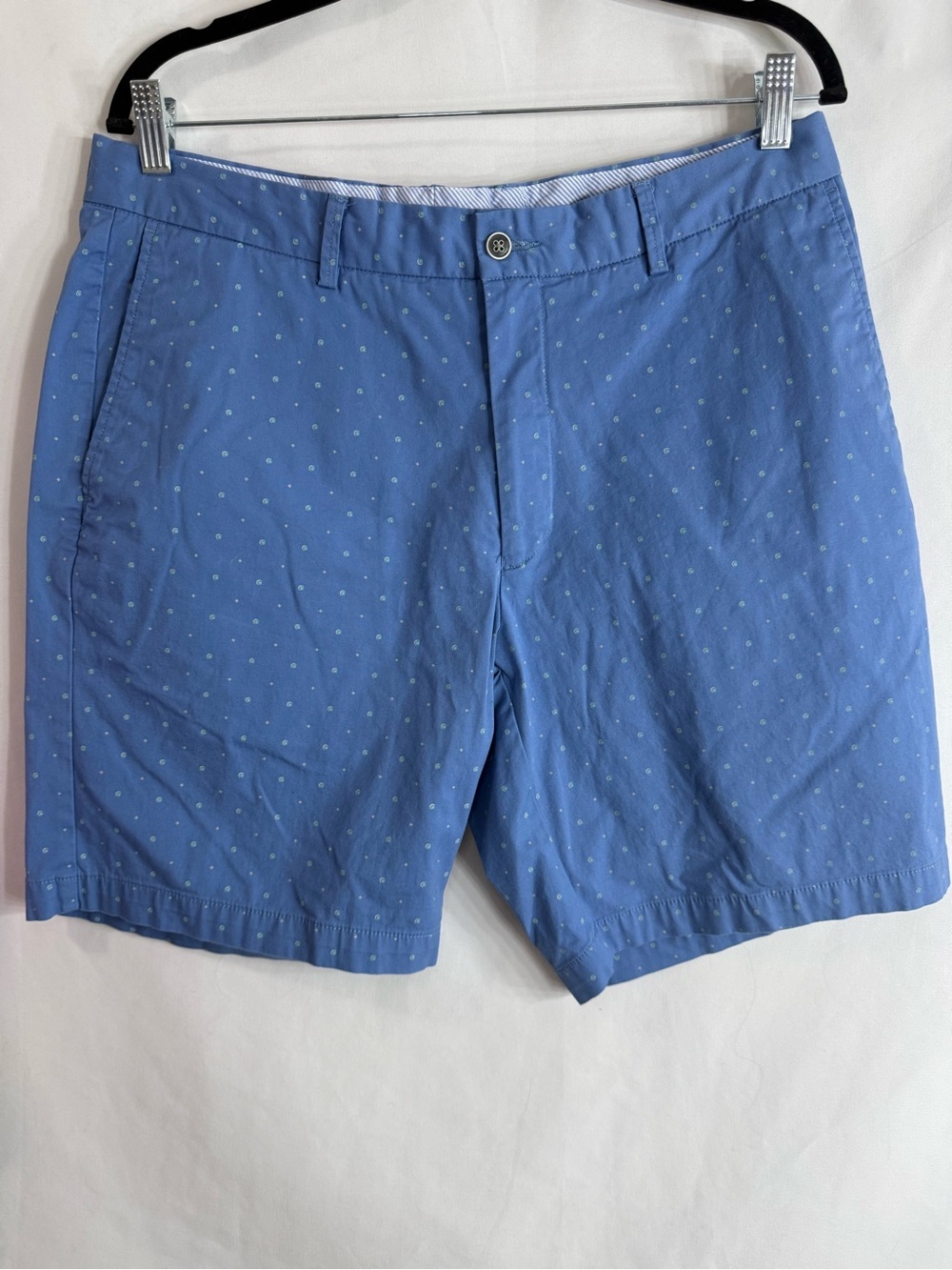 Peter Millar Men's Lake Blue Patterned Cotton Golf Casual Summer Shorts, size 35